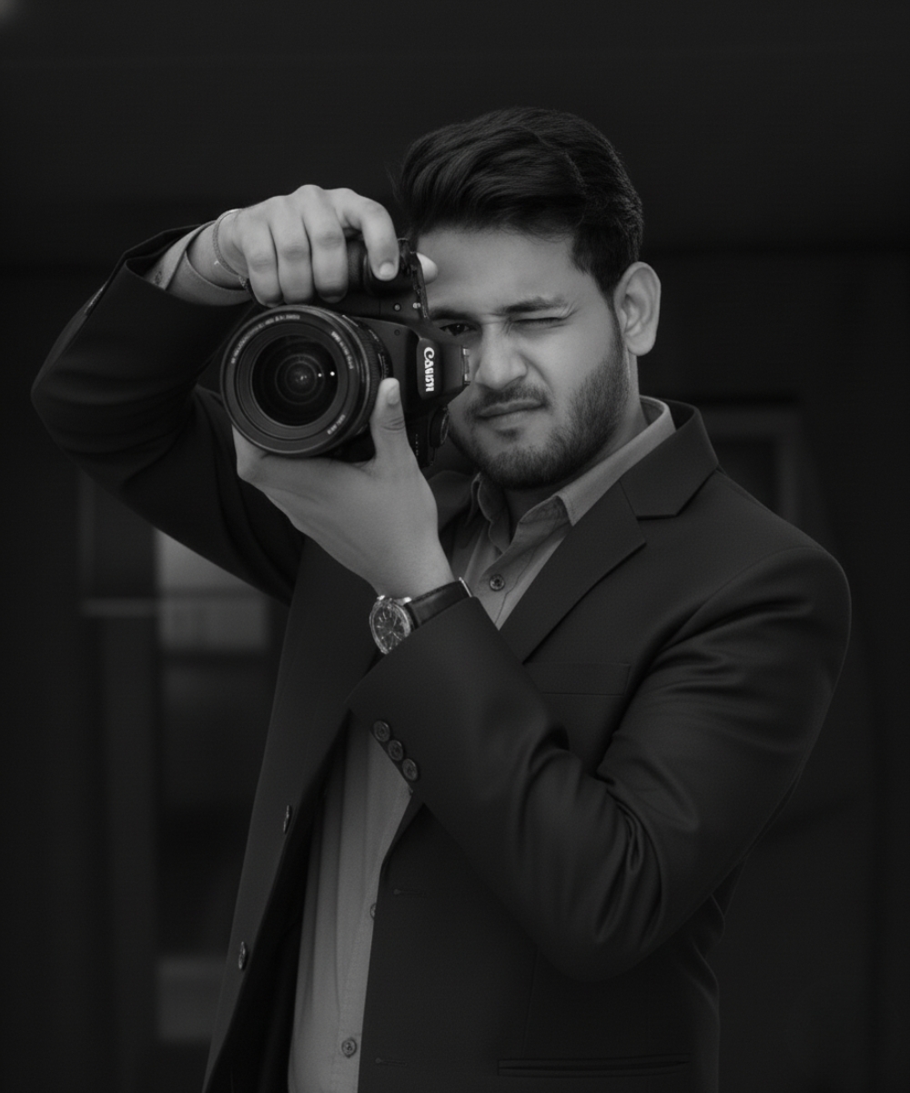 Professional wedding photographer holding camera in Delhi NCR